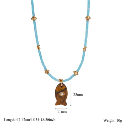 Natural Gemstone Fish Charm Necklace, Stainless Steel Waterproof detail 5