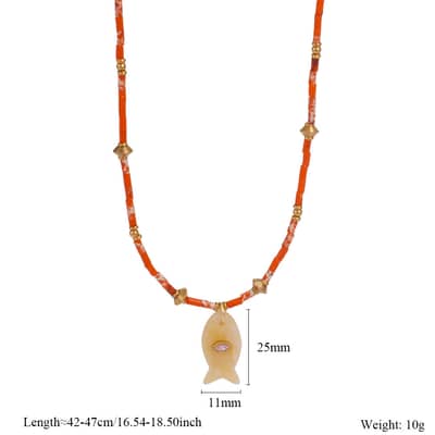 Natural Gemstone Fish Charm Necklace, Stainless Steel Waterproof detail 6
