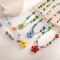 Natural Stone Mushroom Flower Charm Beaded Necklace, Stainless Steel 1