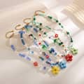 Natural Stone Mushroom Flower Charm Beaded Necklace, Stainless Steel 2
