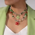 Natural Stone Mushroom Flower Charm Beaded Necklace, Stainless Steel 4