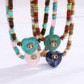 Natural Stone Heart Pendant Beaded Necklace, Stainless Steel, Boho 1