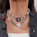 Natural Stone Heart Pendant Beaded Necklace, Stainless Steel, Boho 2