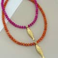 Colorful Gemstone Beaded Choker, 18K Gold Fish Charm, Ocean Style 1