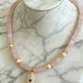 Natural Stone and Freshwater Pearl Fish Pendant Choker, 18K Gold, Boho 1
