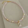 Natural Stone and Freshwater Pearl Fish Pendant Choker, 18K Gold, Boho 2
