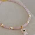Natural Stone and Freshwater Pearl Fish Pendant Choker, 18K Gold, Boho 4