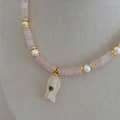 Natural Stone and Freshwater Pearl Fish Pendant Choker, 18K Gold, Boho 5