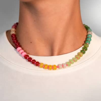 Bohemian Ombre Color Block Gemstone Choker, Pink Seed Bead Spacers, Dainty detail 1