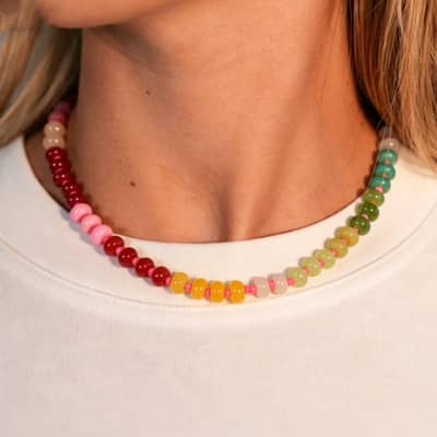 Bohemian Ombre Color Block Gemstone Choker, Pink Seed Bead Spacers, Dainty detail 4