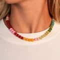 Bohemian Ombre Color Block Gemstone Choker, Pink Seed Bead Spacers, Dainty 4