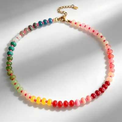 Bohemian Ombre Color Block Gemstone Choker, Pink Seed Bead Spacers, Dainty detail 5