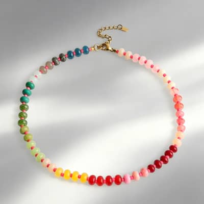 Bohemian Ombre Color Block Gemstone Choker, Pink Seed Bead Spacers, Dainty detail 6