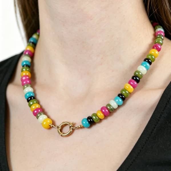 Bohemian Rainbow Gemstone Abacus Bead Choker, Gold Circle Spring Clasp - main
