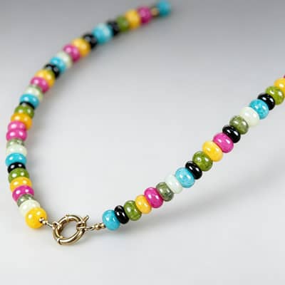 Bohemian Rainbow Gemstone Abacus Bead Choker, Gold Circle Spring Clasp detail 6