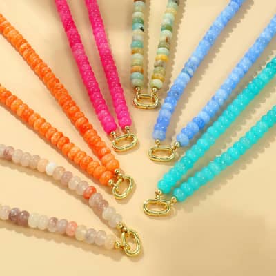 Bohemian Candy Color Gemstone Choker, 18K Gold Oval Carabiner Lock Clasp detail 1