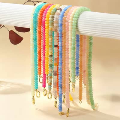 Bohemian Candy Color Gemstone Choker, 18K Gold Oval Carabiner Lock Clasp detail 2
