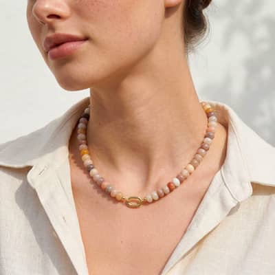 Bohemian Candy Color Gemstone Choker, 18K Gold Oval Carabiner Lock Clasp detail 3