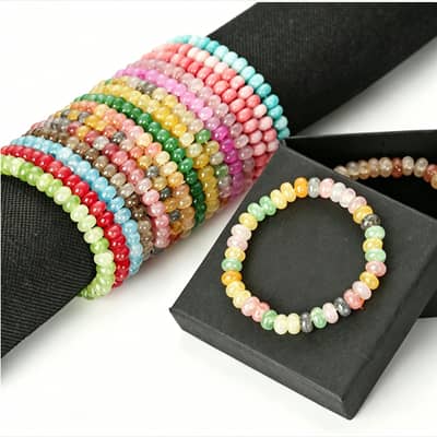Colorful Natural Stone Beaded Bracelet Gemstone Abacus Bead Elastic Stretch Bracelet Stackable Jewelry detail 1