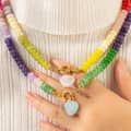 Bohemian Gemstone Abacus Bead Choker, 18K Gold Spring Ring Clasp Heart Pendant 1