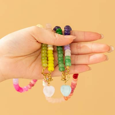 Bohemian Gemstone Abacus Bead Choker, 18K Gold Spring Ring Clasp Heart Pendant detail 2