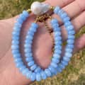Bohemian Blue Natural Stone and Baroque Pearl Pendant Necklace, 18K Gold 1