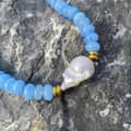Bohemian Blue Natural Stone and Baroque Pearl Pendant Necklace, 18K Gold 3