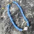 Bohemian Blue Natural Stone and Baroque Pearl Pendant Necklace, 18K Gold 4