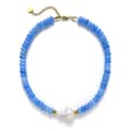 Bohemian Blue Natural Stone and Baroque Pearl Pendant Necklace, 18K Gold 5