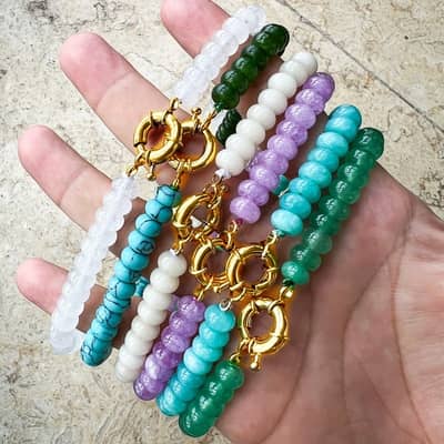 Bohemian Colorful Natural Stone Gemstone Bead Necklace, 18K Gold Spring Clasp detail 1