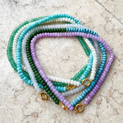 Bohemian Colorful Natural Stone Gemstone Bead Necklace, 18K Gold Spring Clasp detail 3