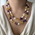 Natural Crystal and Freshwater Pearl Irregular Gemstone Choker, 18K Gold Clasp 1