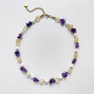 Natural Crystal and Freshwater Pearl Irregular Gemstone Choker, 18K Gold Clasp detail 4