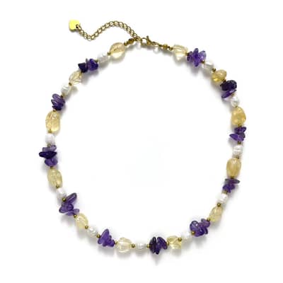 Natural Crystal and Freshwater Pearl Irregular Gemstone Choker, 18K Gold Clasp detail 5