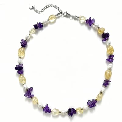 Natural Crystal and Freshwater Pearl Irregular Gemstone Choker, 18K Gold Clasp detail 6