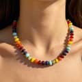 Colorful Natural Stone Beaded Necklace, 18K Gold Stainless Steel Waterproof 1