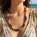 Colorful Natural Stone Beaded Necklace, 18K Gold Stainless Steel Waterproof 2
