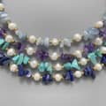 Natural Aquamarine Chips Bracelet Freshwater Pearl Beaded Bracelet Stainless Steel Gold Adjustable Necklace 1