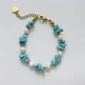 Natural Aquamarine Chips Bracelet Freshwater Pearl Beaded Bracelet Stainless Steel Gold Adjustable Necklace 4
