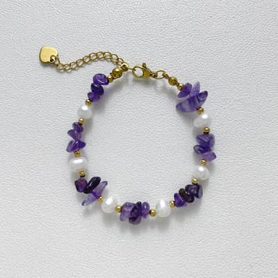 Natural Aquamarine Chips Bracelet Freshwater Pearl Beaded Bracelet Stainless Steel Gold Adjustable Necklace detail 5