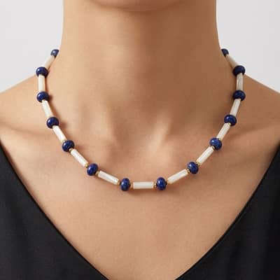 Natural Lapis Lazuli Shell Beaded Necklace, Stainless Steel 18K Gold, Bohemian detail 1