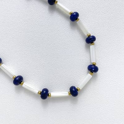 Natural Lapis Lazuli Shell Beaded Necklace, Stainless Steel 18K Gold, Bohemian detail 2