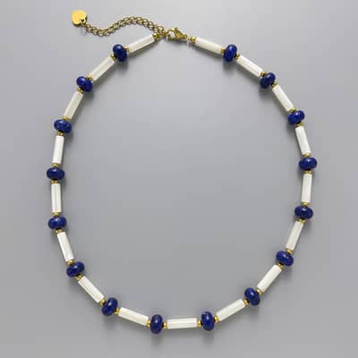 Natural Lapis Lazuli Shell Beaded Necklace, Stainless Steel 18K Gold, Bohemian detail 3