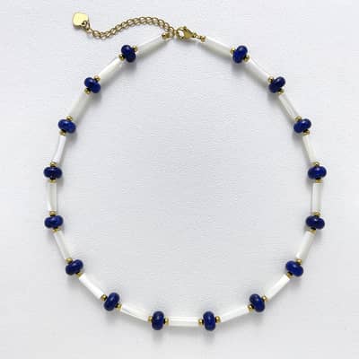 Natural Lapis Lazuli Shell Beaded Necklace, Stainless Steel 18K Gold, Bohemian detail 4