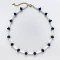 Natural Lapis Lazuli Shell Beaded Necklace, Stainless Steel 18K Gold, Bohemian 4