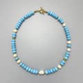 Turquoise and Natural Real Pearl Beaded Choker, 18K Gold Toggle Clasp 3