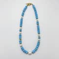 Turquoise and Natural Real Pearl Beaded Choker, 18K Gold Toggle Clasp 4