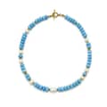Turquoise and Natural Real Pearl Beaded Choker, 18K Gold Toggle Clasp 6