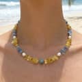 Bohemian Pebble and Natural Real Pearl Beaded Necklace, Stainless Steel 1