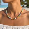 Colored Natural Stone Beaded Necklace, Bohemian Style, 18K Stainless Steel 1